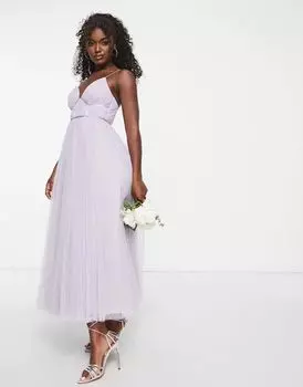 Сиреневое платье миди со сборками на лифе и плиссированной юбкой ASOS Bridesmaid