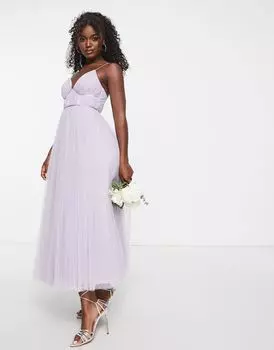 Сиреневое платье миди со сборками на лифе и плиссированной юбкой ASOS DESIGN Bridesmaid