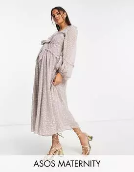 Сиреневое платье миди со складками и завязками ASOS DESIGN Maternity
