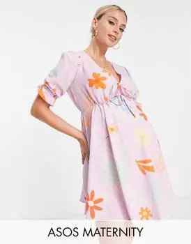 Сиреневое платье мини с цветочным принтом ASOS DESIGN Maternity Maternity
