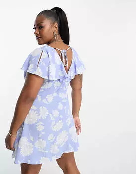 Сиреневое платье мини с пуговицами и развевающимися рукавами ASOS DESIGN Curve