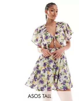 Сиреневое платье мини с вырезом и юбкой-годе ASOS DESIGN Tall