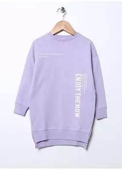 Сиреневое платье с круглым вырезом и длинными рукавами выше колена для девочек с принтом ПЛАТЬЕ ДЛЯ ДЕВУШЕК Limon