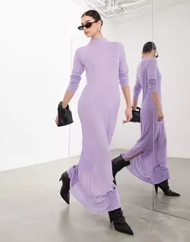 Сиреневое трикотажное платье макси с длинными рукавами и эффектом металлик ASOS EDITION