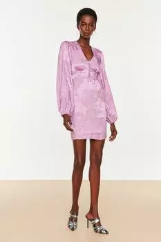 Сиреневое вечернее платье с пуговицами Trendyol, фиолетовый