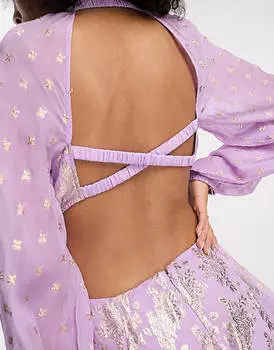 Сиреневое жаккардовое мини-платье с открытой спиной и вырезом на талии ASOS DESIGN