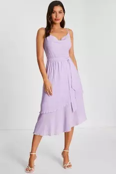 Сиреневое жатое многоярусное платье миди QUIZ Clothing