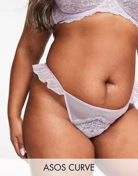 Сиреневые кружевные и сетчатые трусики с оборками ASOS DESIGN Curve Ellie
