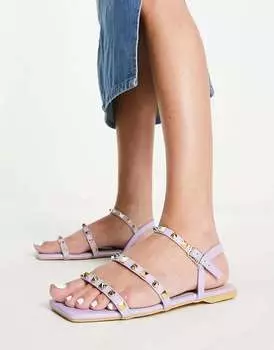 Сиреневые сандалии на плоской подошве с шипами и ремешками Truffle Collection