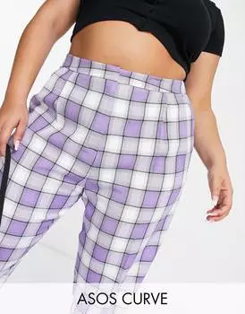 Сиреневые зауженные брюки в клетку ASOS DESIGN Curve