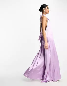 Сиреневый атласный комбинезон с открытой спиной и широкими штанинами ASOS DESIGN