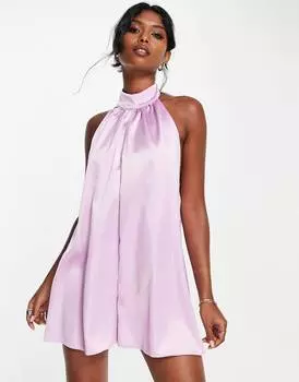 Сиреневый атласный комбинезон с вырезом халтер ASOS DESIGN
