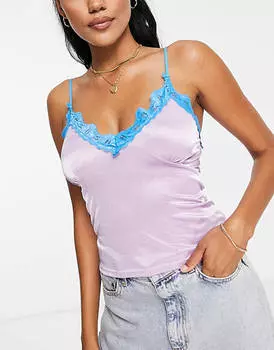 Сиреневый атласный трикотажный топ на бретельках с кружевной отделкой ASOS DESIGN Fuller Bust