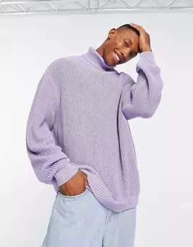 Сиреневый джемпер свободного кроя в рубчик с высоким воротником ASOS DESIGN ASOS DESIGN
