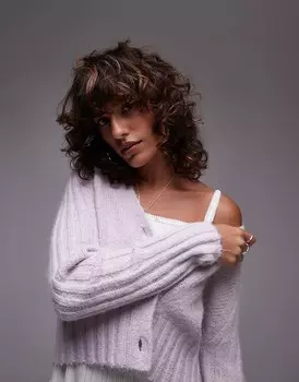 Сиреневый кардиган в рубчик с V-образным вырезом Topshop