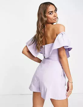 Сиреневый комбинезон с бантом и открытыми плечами ASOS DESIGN