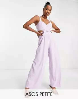 Сиреневый комбинезон с вырезами корсета и поясом ASOS DESIGN Petite