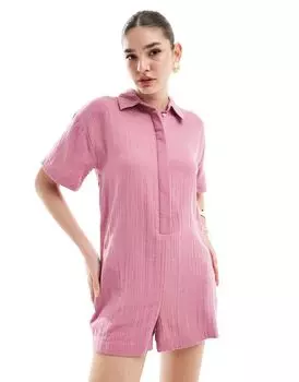 Сиреневый короткий комбинезон-рубашка ASOS