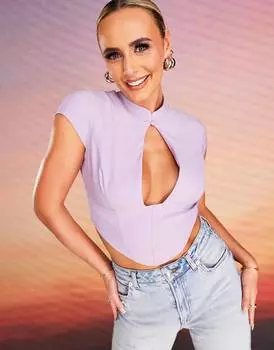 Сиреневый корсетный топ с высоким вырезом и вырезом \"капля\" ASOS DESIGN x MILLIE