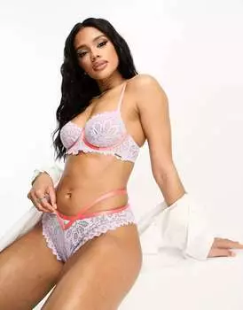 Сиреневый кружевной бюстгальтер-балконет We Are We Wear с контрастными бретелями