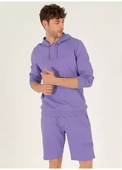 Сиреневый мужской свитшот с воротником с капюшоном и принтом Pierre Cardin