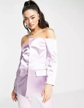 Сиреневый пиджак с открытыми плечами с эффектом металлик ASOS DESIGN