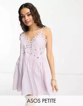 Сиреневый сарафан мини-комбинации с ажурной отделкой ASOS DESIGN Petite