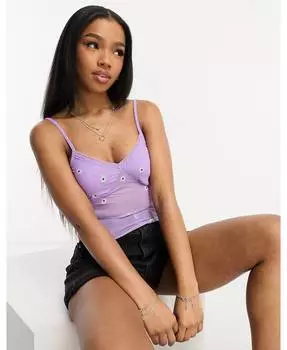 Сиреневый сетчатый жилет с вышивкой в виде ромашек ASOS DESIGN