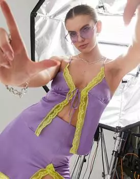 Сиреневый топ на бретельках с кружевной отделкой COLLUSION