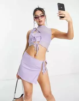 Сиреневый топ с асимметричным сетчатым узором ASYOU