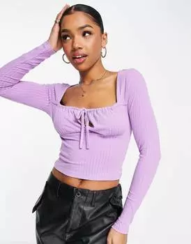 Сиреневый топ с квадратным вырезом и завязками ASOS DESIGN