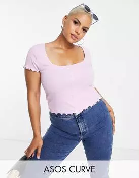 Сиреневый топ в рубчик с укороченными пуговицами в стиле 90-х ASOS DESIGN Curve