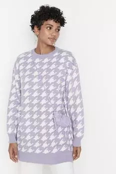 Сиреневый трикотаж с узором «гусиные лапки» Trendyol Modest, фиолетовый