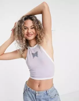 Сиреневый укороченный топ 2000 года с принтом COLLUSION