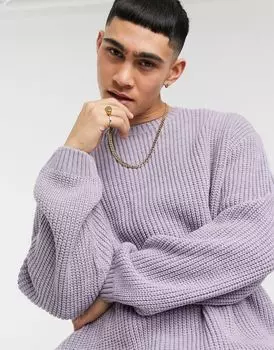 Сиреневый вязаный свитер в рубчик в рубчик оверсайз ASOS DESIGN
