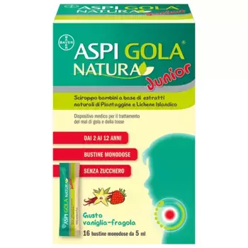 Сироп Aspi Gola Natura Junior 16 пакетиков от боли в горле и кашля Aspirina