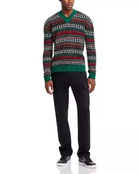 Sissoh шерстяной смесовый свитер с узором Fair Isle свободного кроя с V-образным вырезом HUGO, мультиколор