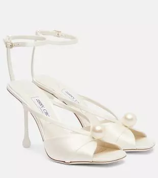Сива 95 декорированные атласные босоножки Jimmy Choo, Ivory/White