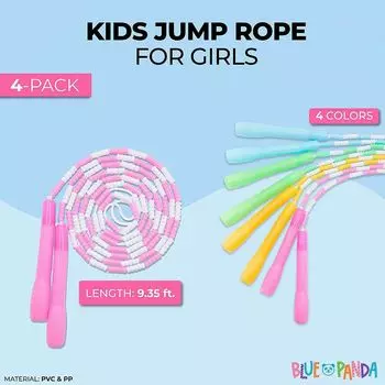 Скакалки из бисера для детей, игрушки для прыжков, 4 цвета (9,35 фута, 4 шт. в упаковке) Blue Panda