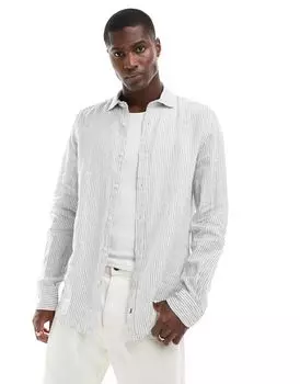 Скальперы – льняная рубашка в зеленую полоску Scalpers