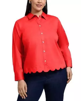 Скарлетт Рубашка с Длинным Рукавом из Матового Сатина Foxcroft Plus, красный