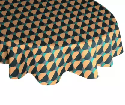 Скатерть Adam "Круги", (1 шт.), GOTS органический, сертифицирован CERES 0242Производство: Германия 190х145 см, темно-синий/оранжевый/бирюзовый