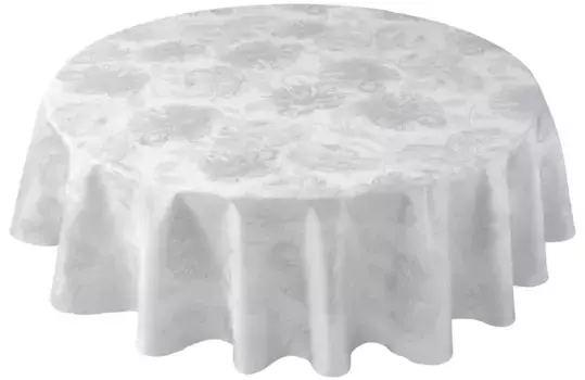Скатерть Curt Bauer "3458 Диана, круглая, с изящно нарисованными пионами", (1 шт.), из 100% хлопка, мерсеризованного, дамасского столового белья 180 см, белый