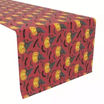 Скатерть-дорожка, 100 % полиэстер, 14x108 дюймов. Тыква в шляпах и летучих мышах.