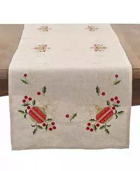Скатерть-дорожка из смеси праздничного льна с вышитым орнаментом, 16 x 90 дюймов Saro Lifestyle, бежевый