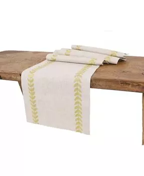 Скатерть-дорожка с милой вышивкой и листьями Manor Luxe, белый