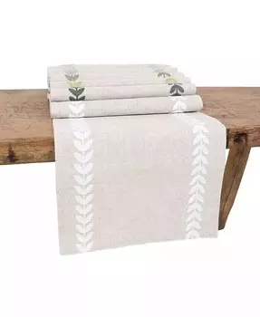 Скатерть-дорожка с милой вышивкой и листьями Manor Luxe, белый