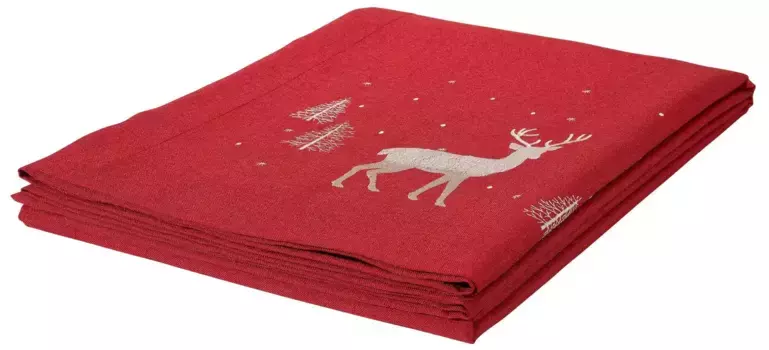 Скатерть Dreams "Олень, елочное украшение красная", (1 шт.) 130х170 см, красный
