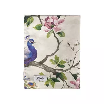 Скатерть из чистого хлопка с цветочным узором - павлины Lisola, крем