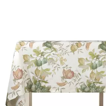 Скатерть из чистого льна с принтом - Гранат Lisola, оливковое